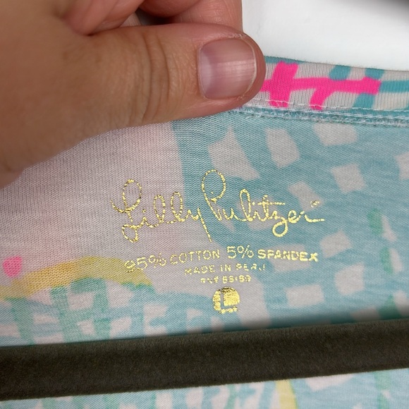 Lilly Pulitzer Multicolor Flora/Tropical Patterned Fitted V-Neck Top - L - Picture 4 of 7